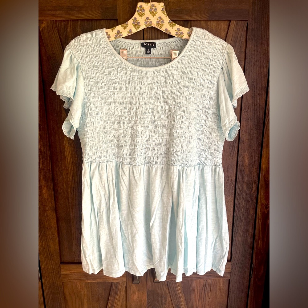 Torrid 2 Plus Size Light Blue Babydoll Top